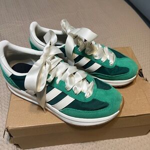 Adidas Women's Emerald and White Sneakers